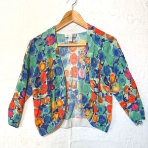 Christopher Banks Watercolor Open Front Cardigan Medium 3/4 Sleeve Sweater